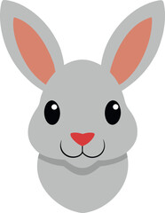 Cartoon Rabbit Head Illustration with Pink Nose and Upright Ears in Minimal Style