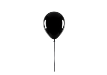A single, glossy black balloon with a thin string floating effortlessly against a transparent studio background, soft diffused light and subtle shadows, symbolizing new beginnings