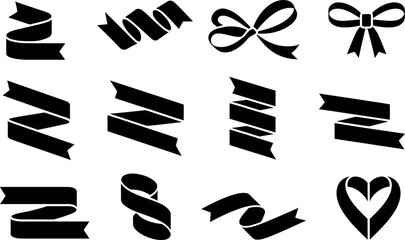 Black and white ribbon and bow icons: elegant, simple design elements.