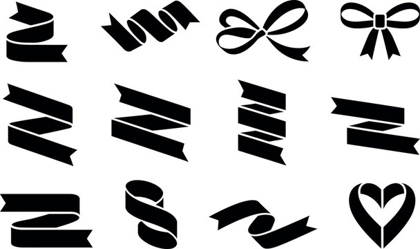 Black and white ribbon and bow icons: elegant, simple design elements.