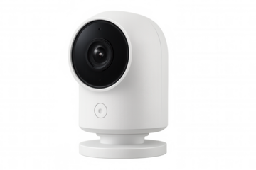 Modern white security camera providing surveillance, isolated on a transparent background, ensuring safety and peace of mind
