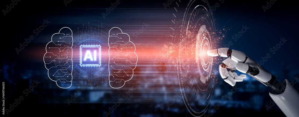 Poster ai brain processes big data with generative ai, llms, and machine learning to support business decis