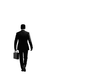Fototapeta premium A businessman walking away in a black suit, exuding confidence and determination.