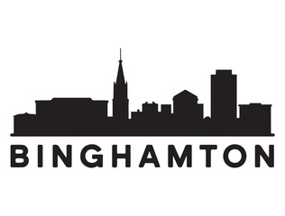 Fototapeta premium Binghamton skyline horizontal banner. Binghamton, NY. Vector template for your design. Vector black silhouette. with white background