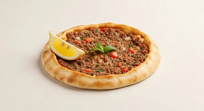 Open Sfiha food&ndash; Traditional and Gourmet Middle Eastern Flatbreads Esfiha, Sfiha with space for text - negative space, esfiha in packaging for delivery, mini esfiha