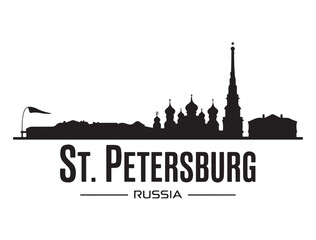 Fototapeta premium St. Petersburg skyline horizontal banner. St. Petersburg, Russia. Vector template for your design. Vector black silhouette. with white background