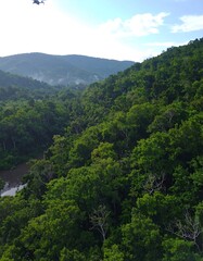 Lush green valley, mountain range
