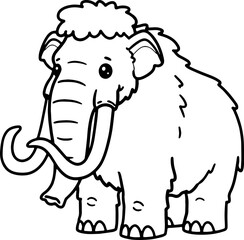 Cute Cartoon Woolly Mammoth Outline for Kids Coloring Page – Black and White Prehistoric Animal Illustration