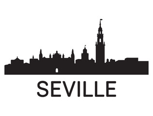 Fototapeta premium Seville city skyline. Black cityscape. Vector banner. Vector black silhouette. with white background