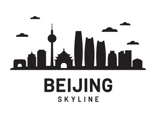 Fototapeta premium Beijing skyline silhouette. Black Beijing city. Vector black silhouette. with white background