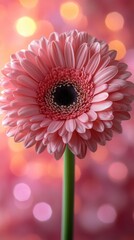 Pink Gerbera Daisy Bloom in Soft Bokeh Background