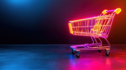 Neon Shopping Cart: E-commerce and Online Retail Concept
