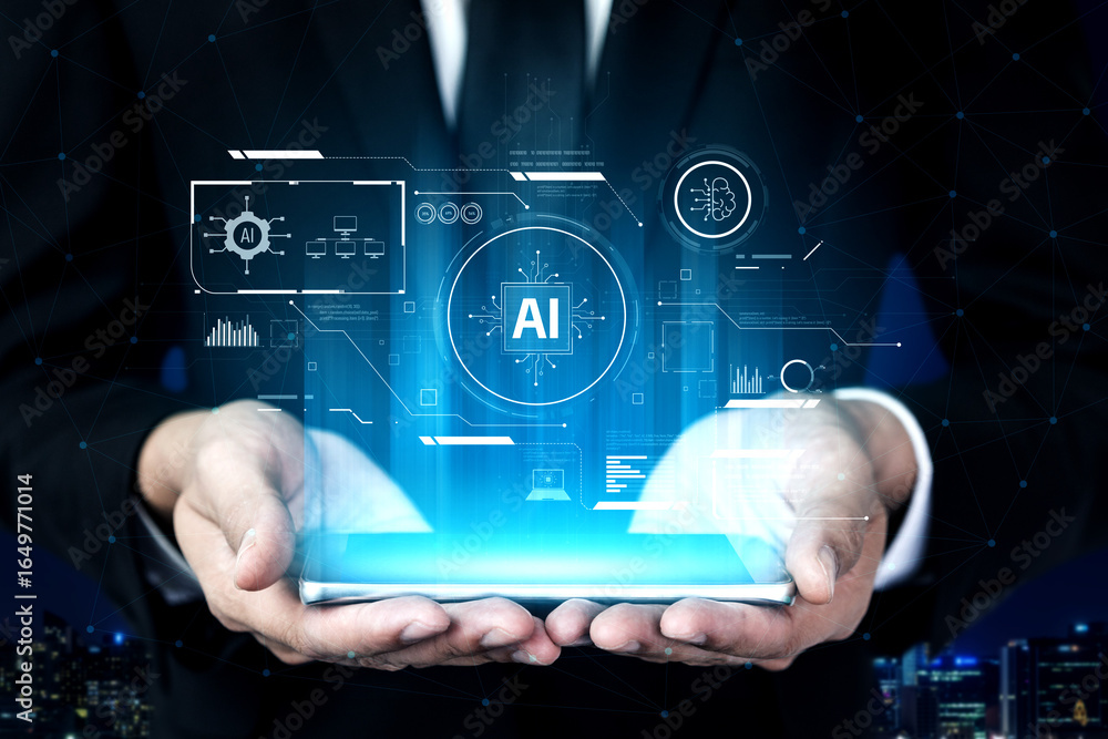 Poster ai interface showing how artificial intelligence powers systems. ai artificial intelligence transfor