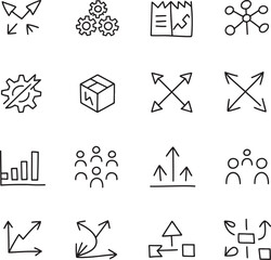 Hand Drawn Business Icons Representing Growth Strategy and Teamwork collaboration
