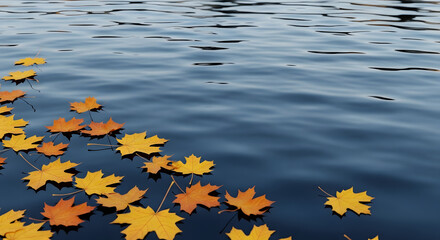 Autumn Leaves Floating on Water Surface