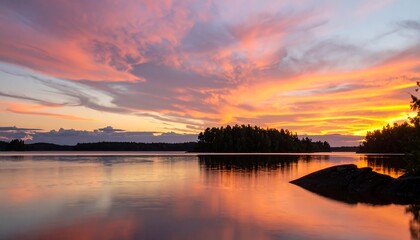 Obraz premium Peaceful sunset over a lake