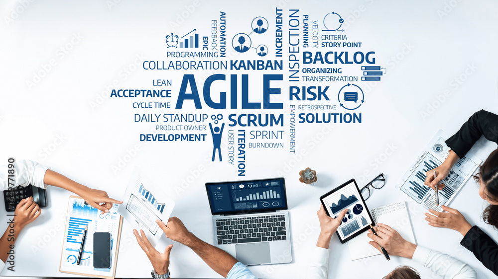 Poster this image showcases a vibrant representation of agile methodologies, emphasizing collaboration, pro