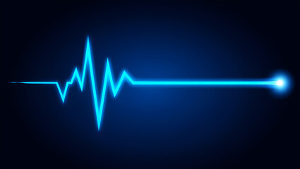 Glowing blue electrocardiogram line against dark background heartbeat pulse