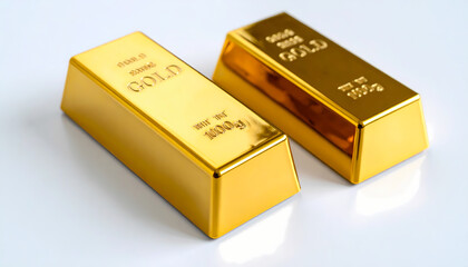 Two gold bars on white background