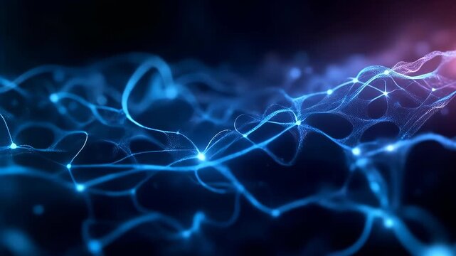 A digital visualization shows interconnected neural pathways with glowing signals traveling through them. Concept of neuroscience and neural network. - Powered by Adobe