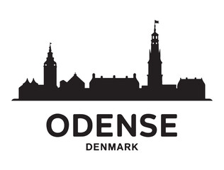 Naklejka premium Odense skyline horizontal banner. Odense, Denmark. Vector template for your design. Vector black silhouette. with white background