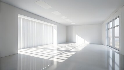 Bright Empty Room with Sunlight Streaming Through Window Modern Minimalist Interior