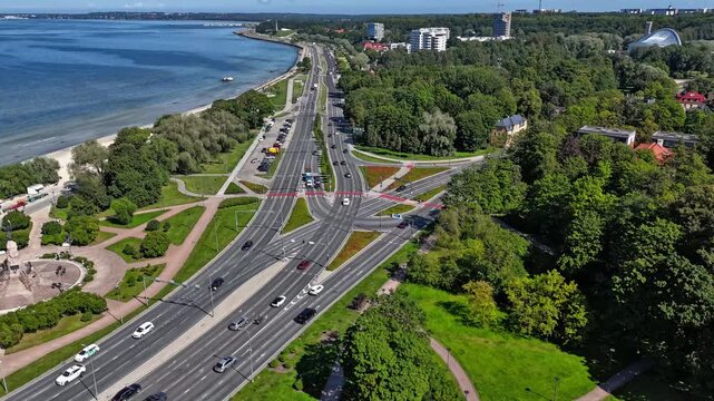 Drone Hyperlapse of Narva Road and Pirita Road Intersection in Summer &ndash; Tallinn, Estonia