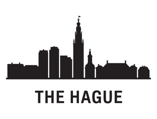Fototapeta premium The Hague skyline horizontal banner. The Hague City, Netherland. Vector template for your design. Vector black silhouette. with white background