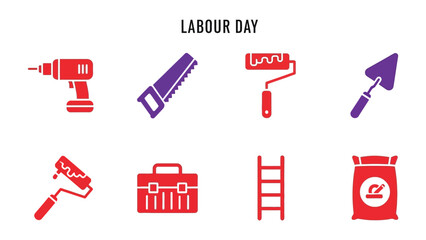 Labour Day Toolbox: A collection of essential construction tools, arranged on a clean, bright background.