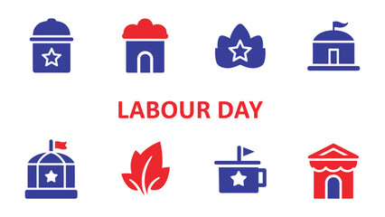 Labor Day Icons: A collection of Labor Day-themed vector icons perfect for commemorating the national holiday, conveying themes of work, effort, and achievement.