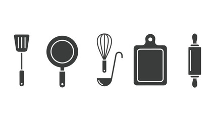 Culinary Essentials: A monochromatic array of essential kitchen tools, artfully arranged. This image presents a set of necessary items.  
