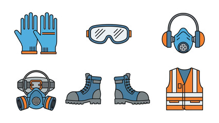 Safety Essentials: A collection of essential personal protective equipment(PPE), meticulously displayed against a neutral backdrop, emphasizing safety and preparedness in various work environments.