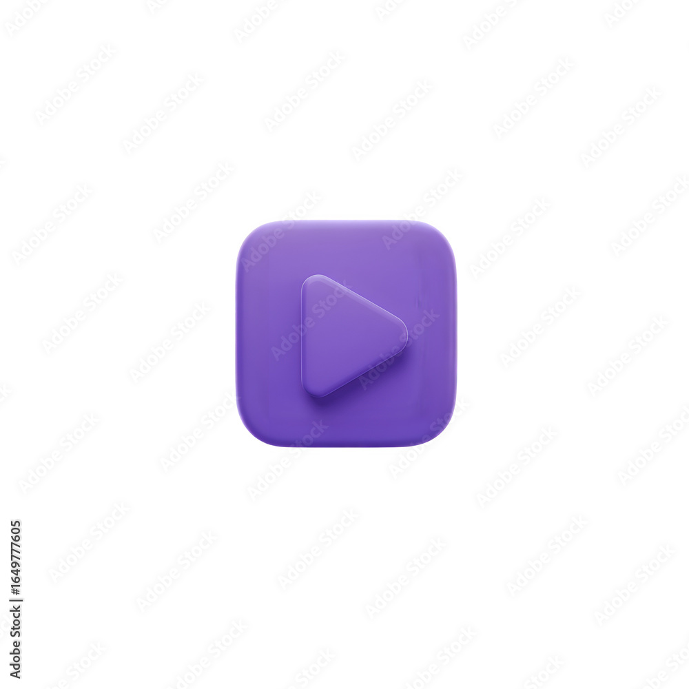 Poster violet play button 3d png – glossy media icon – isolated on transparent background png for ui & stre