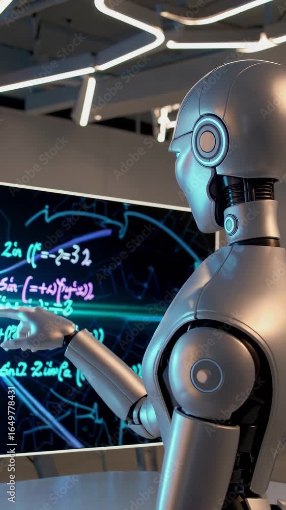 Aufkleber futuristic robot interacting with digital display