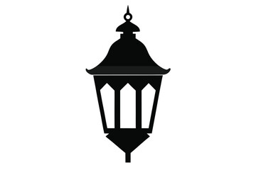 Elegant traditional black silhouette of an ornate outdoor lantern illustration