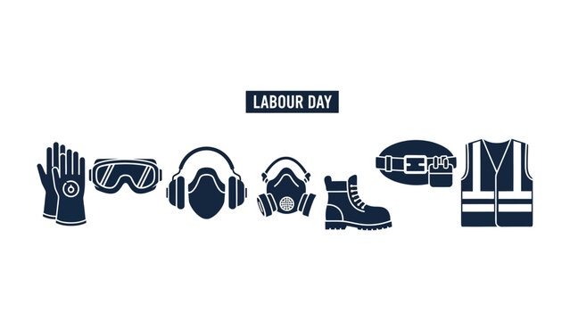 Labour Day: Symbolic vector illustration for Labor Day celebration depicting essential work tools with focus on labor and the significance of the working person.