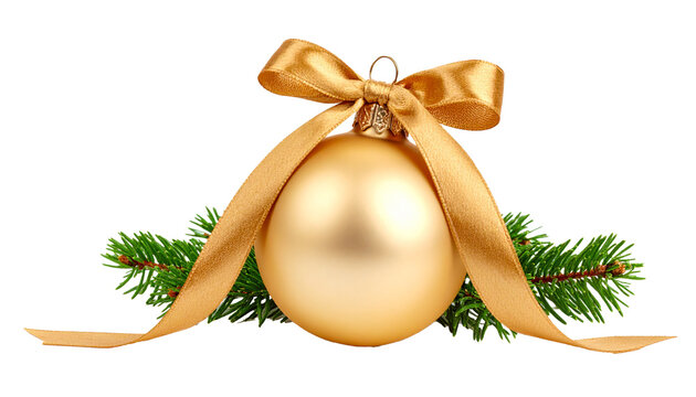 Goldene Weihnachtskugel isoliert auf Wei&szlig; &ndash; festliche Deko in Nahaufnahme