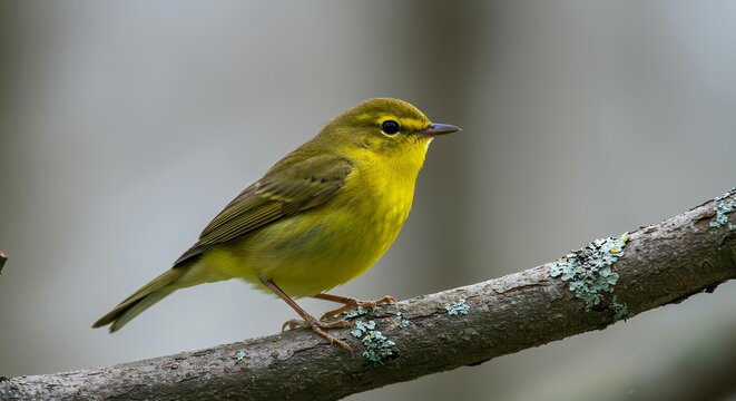 Pine Warbler Bird Profile View Perched on Branch, High-Resolution Wildlife Photography for Digital Media and Print