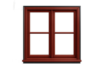 Weathered red wooden window frame against transparent backdrop, highlighting architectural details and design potential