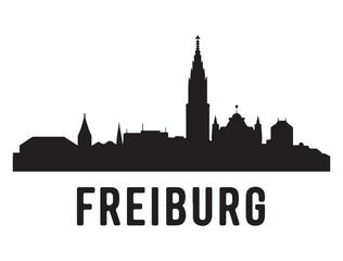 Fototapeta premium Freiburg skyline silhouette. Black Freiburg city. Vector black silhouette. with white background