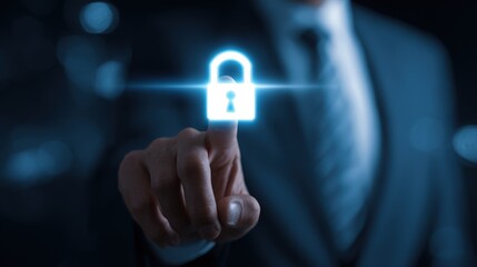 Businessman Activating Digital Security Lock System Online Protection Cyber Security