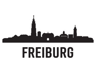 Fototapeta premium Freiburg skyline silhouette. Black Freiburg city. Vector black silhouette. with white background