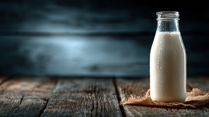 Fresh Milk Bottle on Rustic Wooden Table Dairy Product  A Cool and Refreshing Drink
