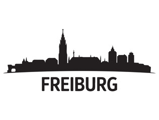 Fototapeta premium Freiburg skyline silhouette. Black Freiburg city. Vector black silhouette. with white background