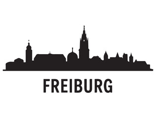 Obraz premium Freiburg skyline silhouette. Black Freiburg city. Vector black silhouette. with white background