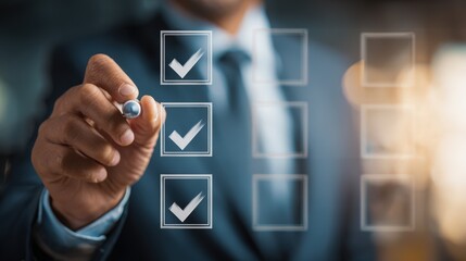 Businessperson Completing Checklist on Digital Interface Successful Task Management Strategy Planning