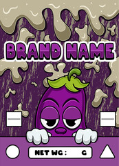 Eggplant Strain Cartoon with Slime Background.