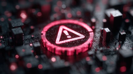 Cyber Security Alert Red Warning Sign on Circuit Board Digital Risk and System Failure Concept