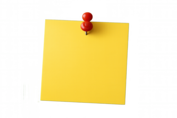 Yellow sticky note pinned by red thumbtack, floating against transparent backdrop, highlighting clean messaging concept
