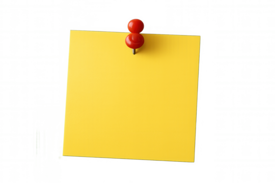 Yellow sticky note pinned by red thumbtack, floating against transparent backdrop, highlighting clean messaging concept - Powered by Adobe